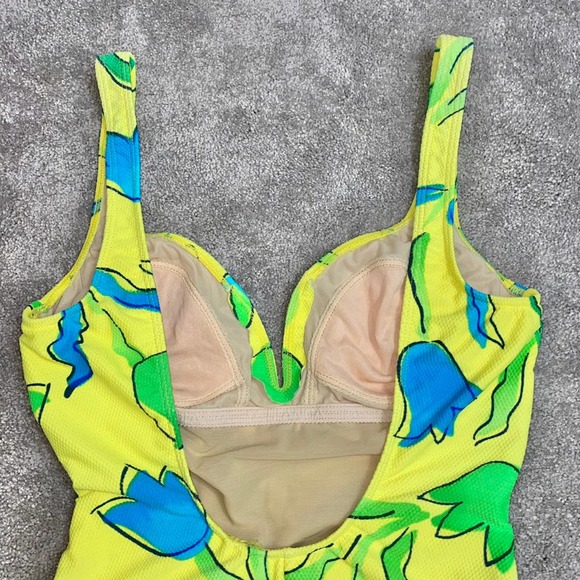 L 12 VTG La Blanca One Piece Textured Low Back Neon Bright Flower Print Swimsuit - Picture 7 of 9